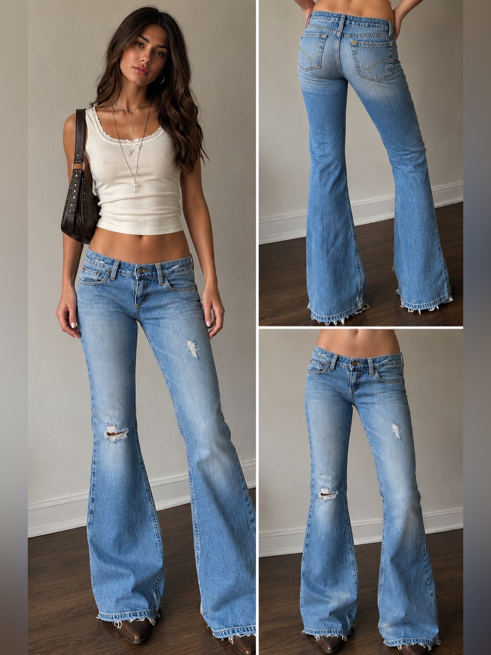 MMM COUTURE Y2K Low Rise Flare Bootcut Distressed Denim Jeans | Size 7
